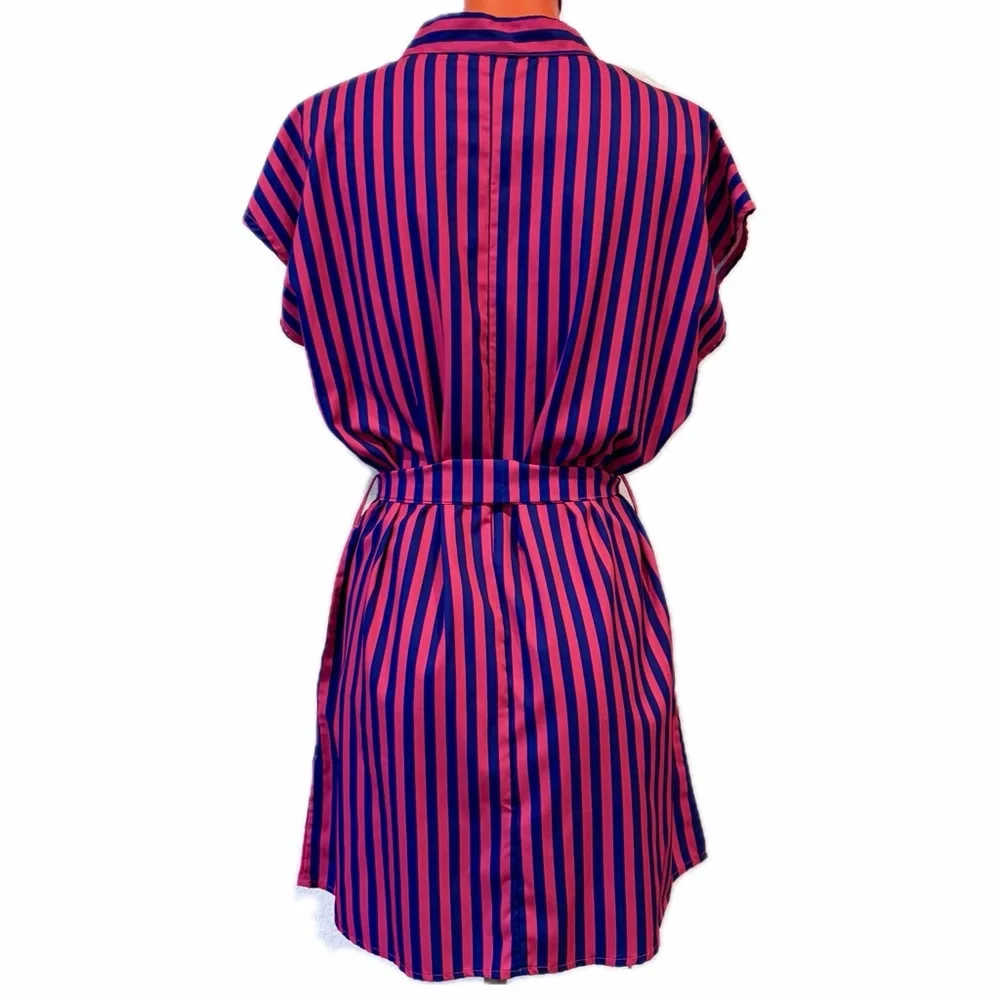 Striped Pink and Blue Tie-Waist Bodycon Dress
